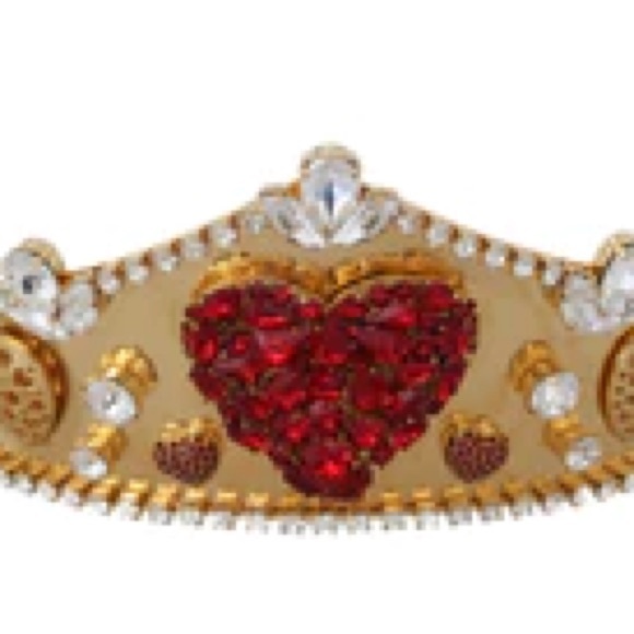 Gold Brass Red Crystal Heart Head Tiara Crown - Picture 6 of 7